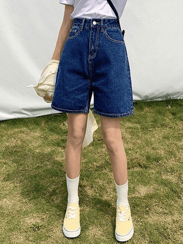 Sonicelife High Waist Straight Leg Denim Shorts