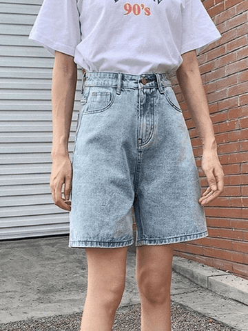 Sonicelife High Waist Straight Leg Denim Shorts