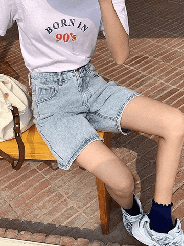 Sonicelife High Waist Straight Leg Denim Shorts