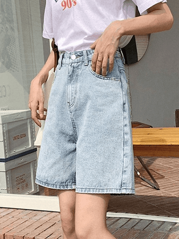 Sonicelife High Waist Straight Leg Denim Shorts