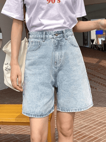 Sonicelife High Waist Straight Leg Denim Shorts