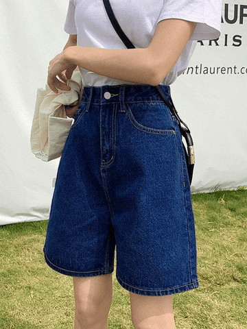 Sonicelife High Waist Straight Leg Denim Shorts