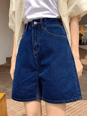 Sonicelife High Waist Straight Leg Denim Shorts