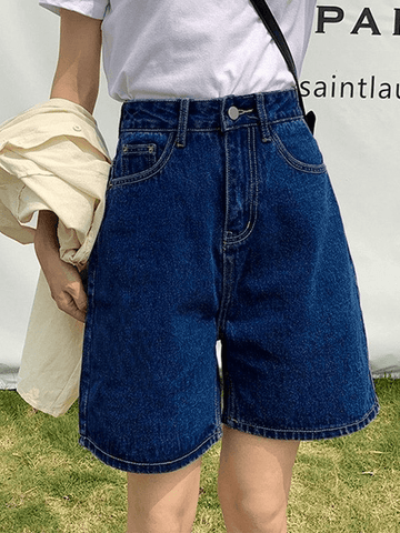 Sonicelife High Waist Straight Leg Denim Shorts