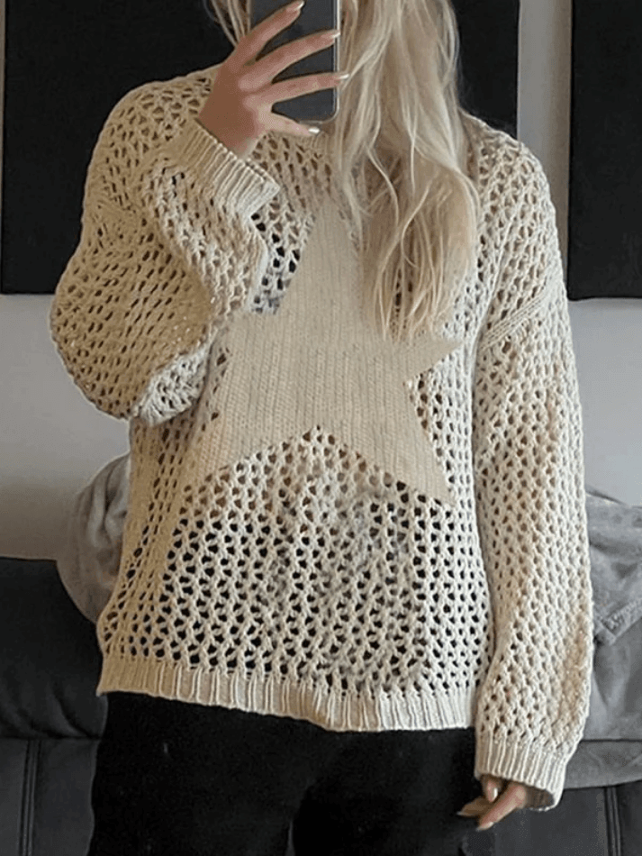 Back To School Sonicelife Hollow Out Star Crochet Knit Top