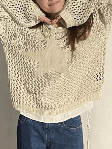 Back To School Sonicelife Hollow Out Star Crochet Knit Top