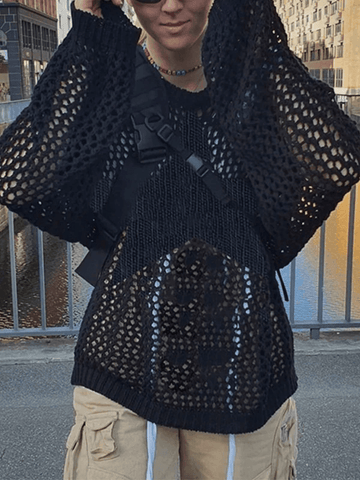 Back To School Sonicelife Hollow Out Star Crochet Knit Top