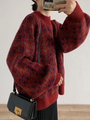 Back To School Sonicelife Houndstooth Checkered Knit Sweater