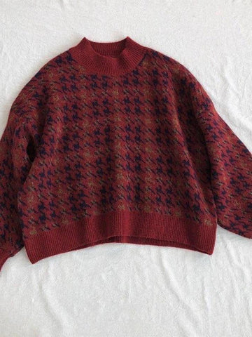 Back To School Sonicelife Houndstooth Checkered Knit Sweater