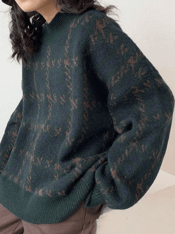 Back To School Sonicelife Houndstooth Checkered Knit Sweater