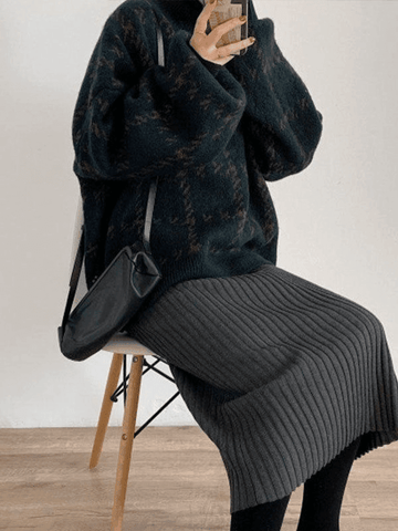 Back To School Sonicelife Houndstooth Checkered Knit Sweater