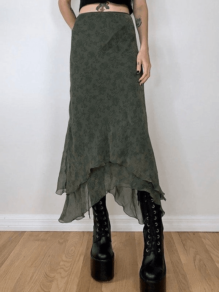 Sonicelife Irregular Floral Pattern Midi Skirt