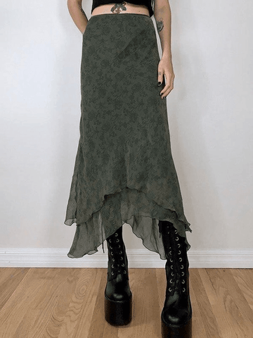 Sonicelife Irregular Floral Pattern Midi Skirt