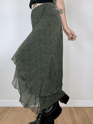 Sonicelife Irregular Floral Pattern Midi Skirt