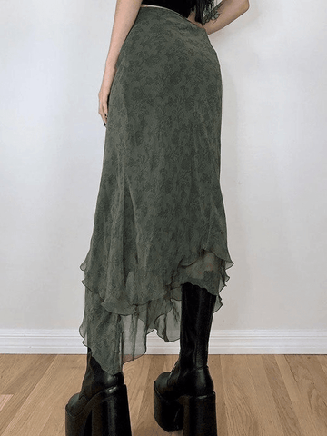 Sonicelife Irregular Floral Pattern Midi Skirt