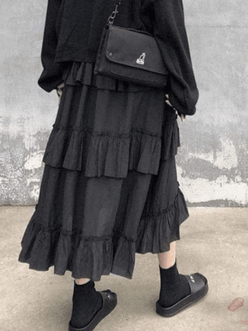 Sonicelife Irregular Tiered Midi Skirt