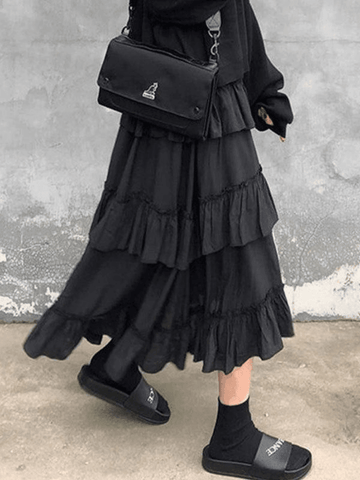 Sonicelife Irregular Tiered Midi Skirt