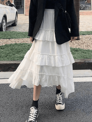 Sonicelife Irregular Tiered Midi Skirt