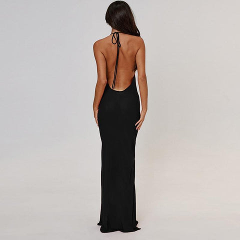 Sonicelife Women's Clothing 2024 Spring New Fashion Solid Color Hip Sexy Hollow Backless Neck Long Dress Women