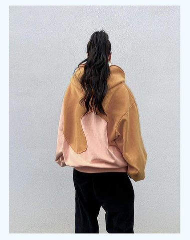 Black Friday Sonicelife Chill77 American Retro Design Sense Stitching Hooded Sweatshirt Women's Autumn European And American Fried Street High-end Sense Top Instagram Fashion