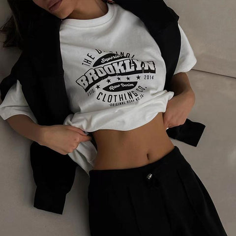 Back To School Sonicelife American Retro White Short-sleeved T-shirt Women's Summer European And American Street Loose Hot Girl Half-sleeved Niche Top