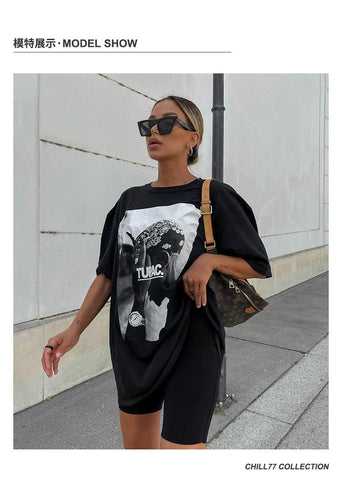 Back To School Sonicelife American-style Retro Black T-shirt Short-sleeved Women's Spring And Summer Oversize Loose Boyfriend Hot Girl Top Trendy