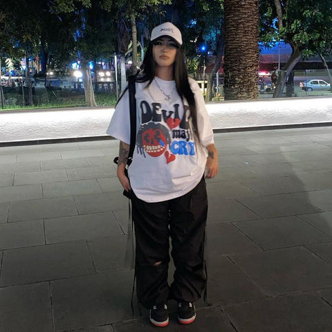 Back To School Sonicelife American Style Retro White Cartoon Skull Short-sleeved T-shirt Women's Summer European And American Street Instagram Popular Brand Top