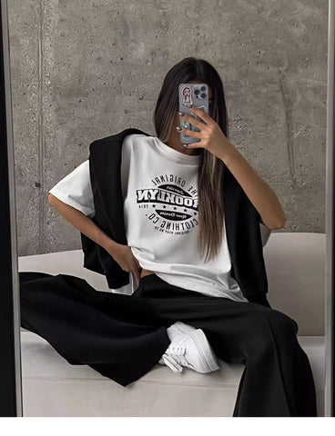 Back To School Sonicelife American Retro White Short-sleeved T-shirt Women's Summer European And American Street Loose Hot Girl Half-sleeved Niche Top
