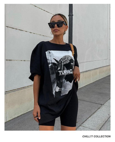 Back To School Sonicelife American-style Retro Black T-shirt Short-sleeved Women's Spring And Summer Oversize Loose Boyfriend Hot Girl Top Trendy