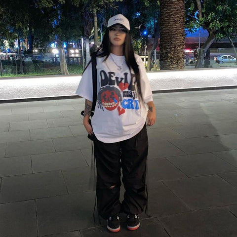 Back To School Sonicelife American Style Retro White Cartoon Skull Short-sleeved T-shirt Women's Summer European And American Street Instagram Popular Brand Top