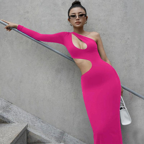 Sonicelife Women's 2024 Summer New Fashion Sexy Hollow Shoulder Long Sleeve Dress Foreign Trade Wholesale