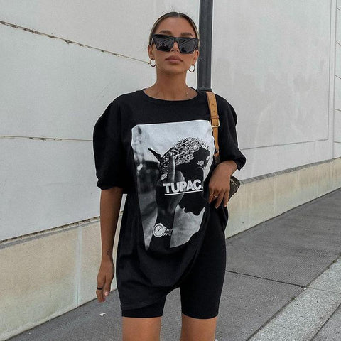 Back To School Sonicelife American-style Retro Black T-shirt Short-sleeved Women's Spring And Summer Oversize Loose Boyfriend Hot Girl Top Trendy