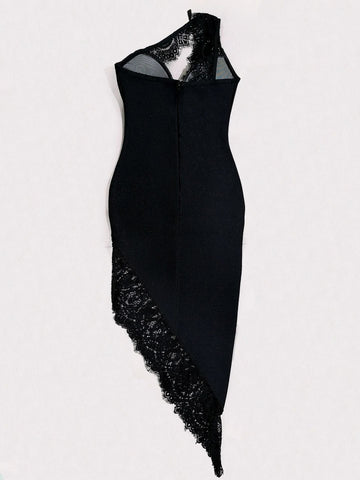 Sonicelife Export Women's Gothic Style American Hot Girl Black Lace Stitching Bandage Dress Spring Women's High-end Feeling