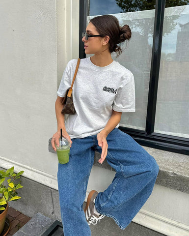 Back To School Sonicelife American Style Retro Grey Basic Letter Slogan Short-sleeved T-shirt Summer Women's National Fashion Oversize Hot Girl Top Fashion