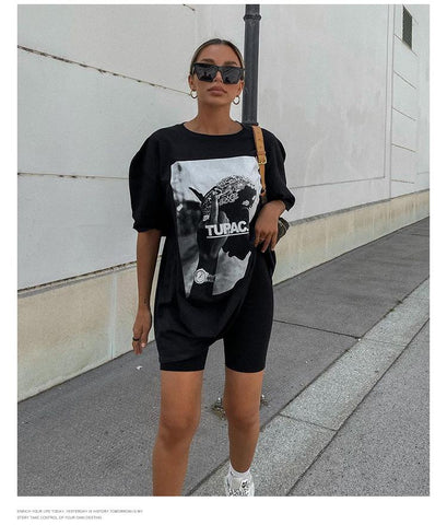 Back To School Sonicelife American-style Retro Black T-shirt Short-sleeved Women's Spring And Summer Oversize Loose Boyfriend Hot Girl Top Trendy