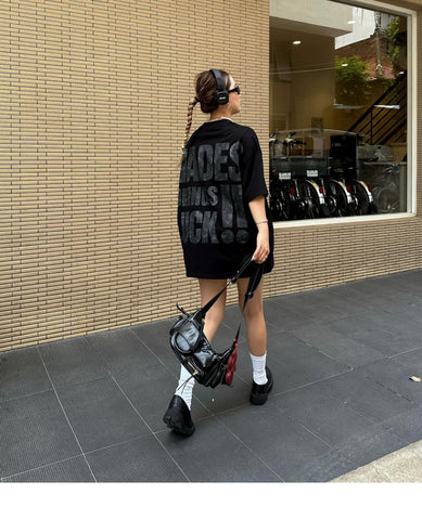 Back To School Sonicelife American Style Retro Cleanfit Digital Printing Pure Cotton Short-sleeved T-shirt Women's National Fashion Oversize Hot Girl Top Fashion
