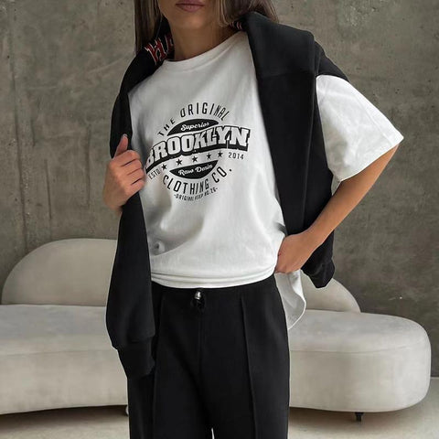 Back To School Sonicelife American Retro White Short-sleeved T-shirt Women's Summer European And American Street Loose Hot Girl Half-sleeved Niche Top