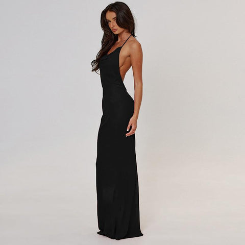 Sonicelife Women's Clothing 2024 Spring New Fashion Solid Color Hip Sexy Hollow Backless Neck Long Dress Women