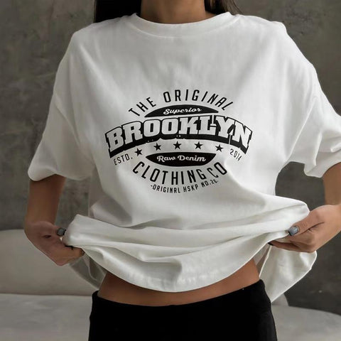 Back To School Sonicelife American Retro White Short-sleeved T-shirt Women's Summer European And American Street Loose Hot Girl Half-sleeved Niche Top