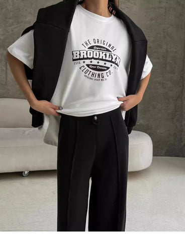 Back To School Sonicelife American Retro White Short-sleeved T-shirt Women's Summer European And American Street Loose Hot Girl Half-sleeved Niche Top