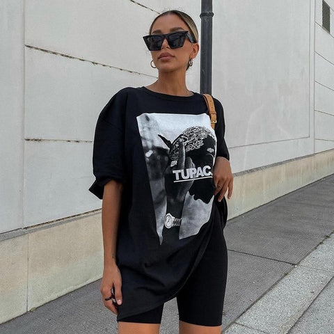 Back To School Sonicelife American-style Retro Black T-shirt Short-sleeved Women's Spring And Summer Oversize Loose Boyfriend Hot Girl Top Trendy