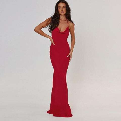 Sonicelife Women's Clothing 2024 Spring New Fashion Solid Color Hip Sexy Hollow Backless Neck Long Dress Women