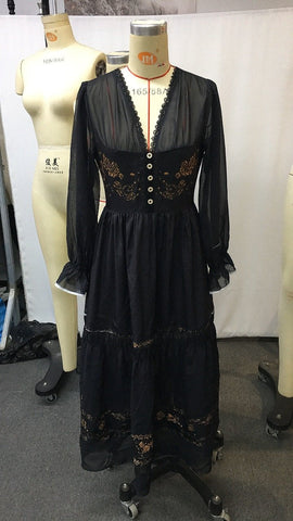Sonicelife 2024 cybergoth dress to impress Women's Vintage Bohemian Dress Floral Print Pastoral V-neck Long Sleeve Dress