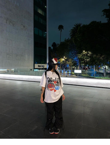 Back To School Sonicelife American Style Retro White Cartoon Skull Short-sleeved T-shirt Women's Summer European And American Street Instagram Popular Brand Top