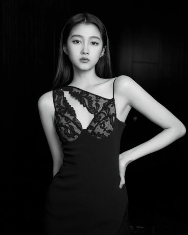 Sonicelife Export Women's Gothic Style American Hot Girl Black Lace Stitching Bandage Dress Spring Women's High-end Feeling