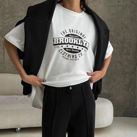 Back To School Sonicelife American Retro White Short-sleeved T-shirt Women's Summer European And American Street Loose Hot Girl Half-sleeved Niche Top