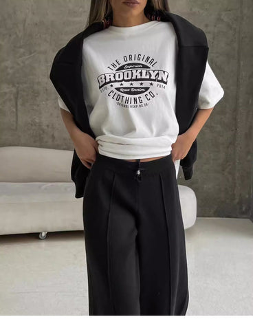 Back To School Sonicelife American Retro White Short-sleeved T-shirt Women's Summer European And American Street Loose Hot Girl Half-sleeved Niche Top