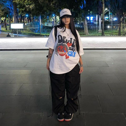 Back To School Sonicelife American Style Retro White Cartoon Skull Short-sleeved T-shirt Women's Summer European And American Street Instagram Popular Brand Top
