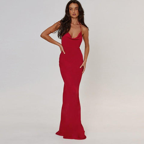 Sonicelife Women's Clothing 2024 Spring New Fashion Solid Color Hip Sexy Hollow Backless Neck Long Dress Women