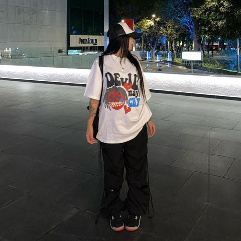 Back To School Sonicelife American Style Retro White Cartoon Skull Short-sleeved T-shirt Women's Summer European And American Street Instagram Popular Brand Top
